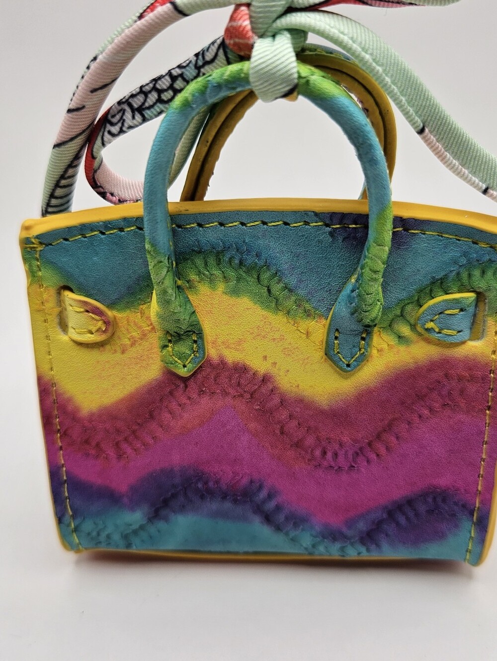 Multicolor Mini Tote Bag Charm - Vibrant Pink Blue Yellow Design - Picture 2 of 6